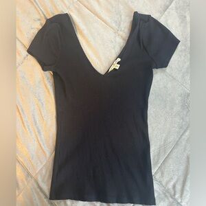 Express Black V-Neck Ribbed short sleeve shirt
